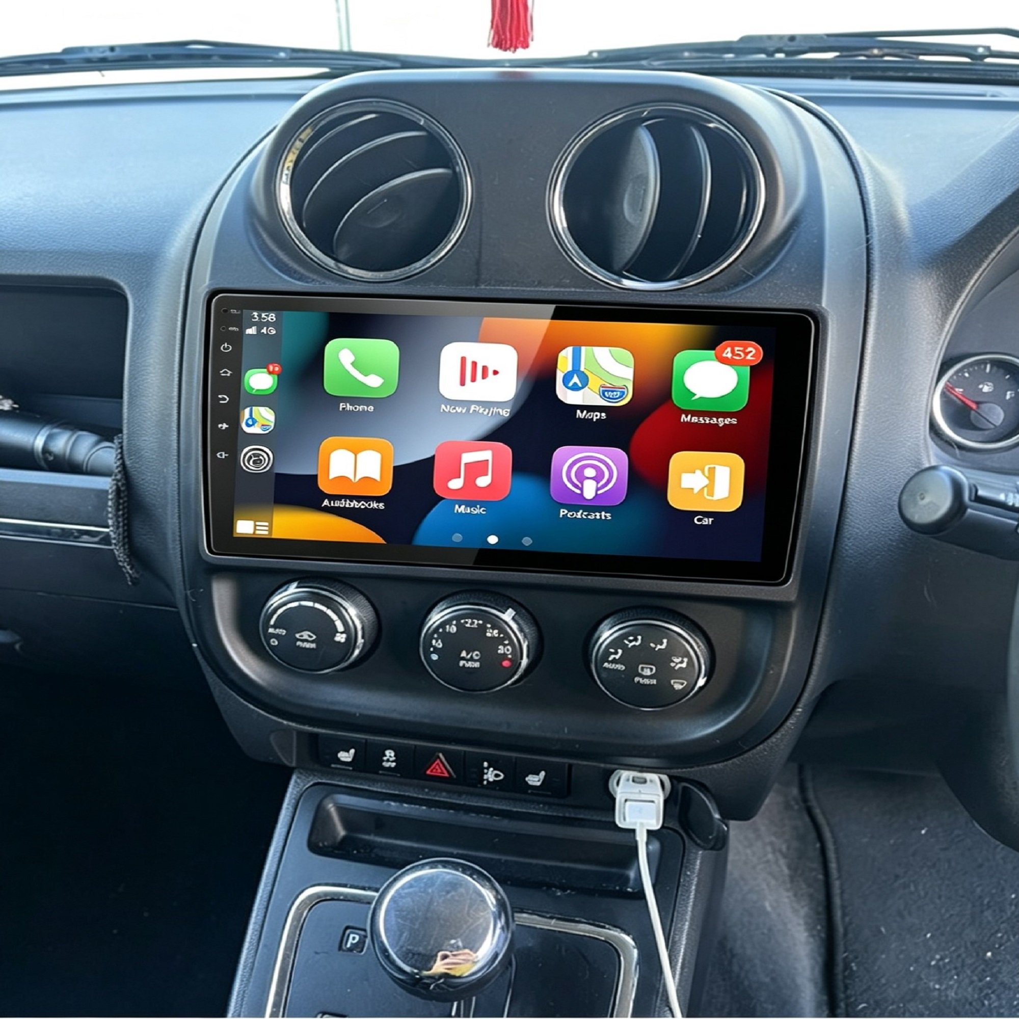 Pawditory 10.1" Car Stereo for Jeep Compass 2012, Wireless CarPlay Android Auto Touchscreen Radio with Bluetooth GPS Navigation Backup Camera & Mic, WiFi USB Support