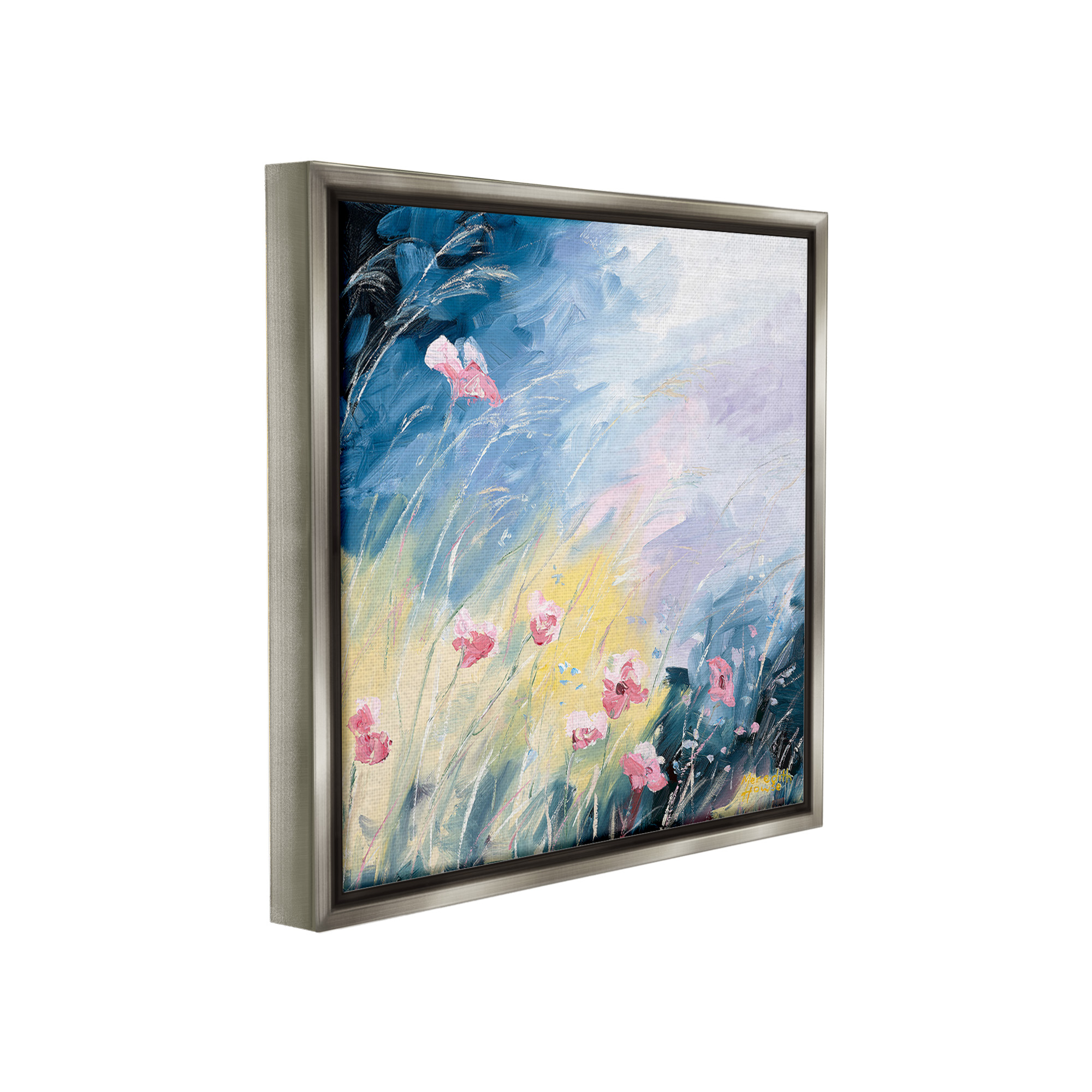 Stupell Industries Flowers with Abstract Ombre Botanical & Floral Painting Gray Floater Framed Canvas Art Print Wall Art, 18 x 18