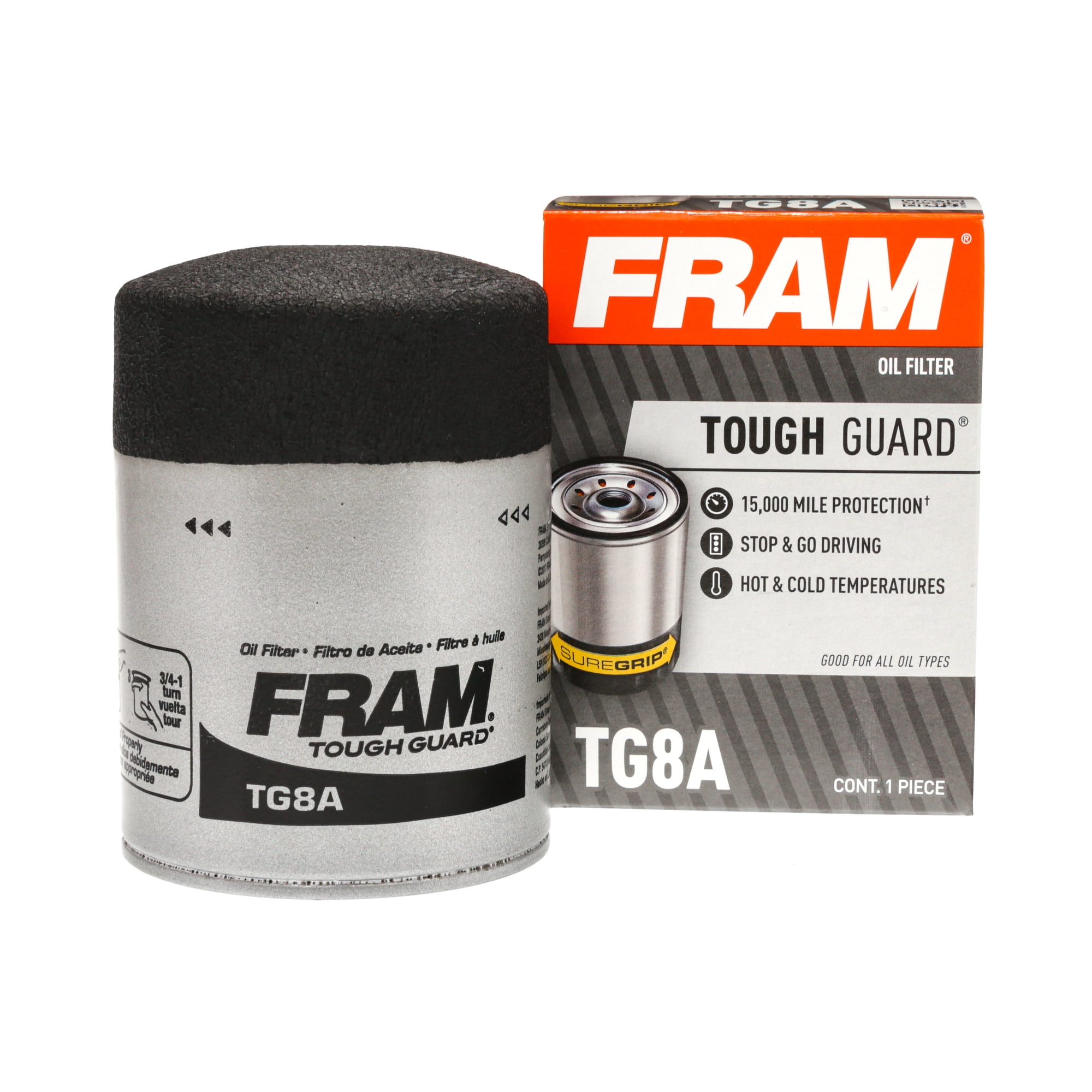 (2 pack) FRAM Tough Guard TG8A Motor Oil Filter, 15K Miles, Replacement Oil Filters, Fit for Selected Vehicles