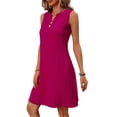 thumbnail image 2 of Women Casual A-Line Dress 2025 Sleeveless V Neck Pleated Sundress Loose Tank Dresses Rose Red L, 2 of 9