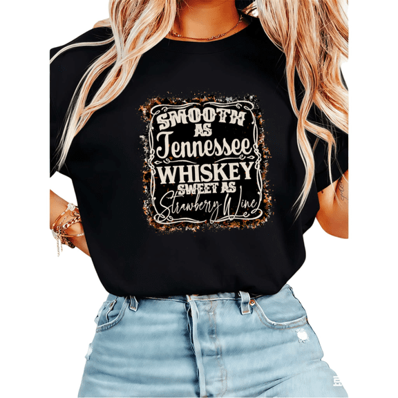 UNISHE Women's "Smooth As Tennessee Whiskey" Country Music Graphic Short Sleeve T-Shirt Casual Cotton Crewneck Top