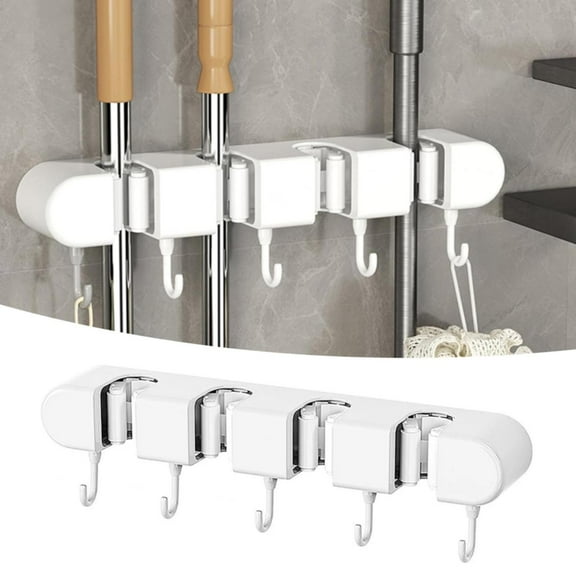Clearance Household hooks under $6,Wall Mounted Mop Clamp With 5 Hooks Self Adhesive No Drill Mop Holder For Bathroom Kitchen Garden Garage Mop And Holder Mop Holder Anti Slip Hook 1PC