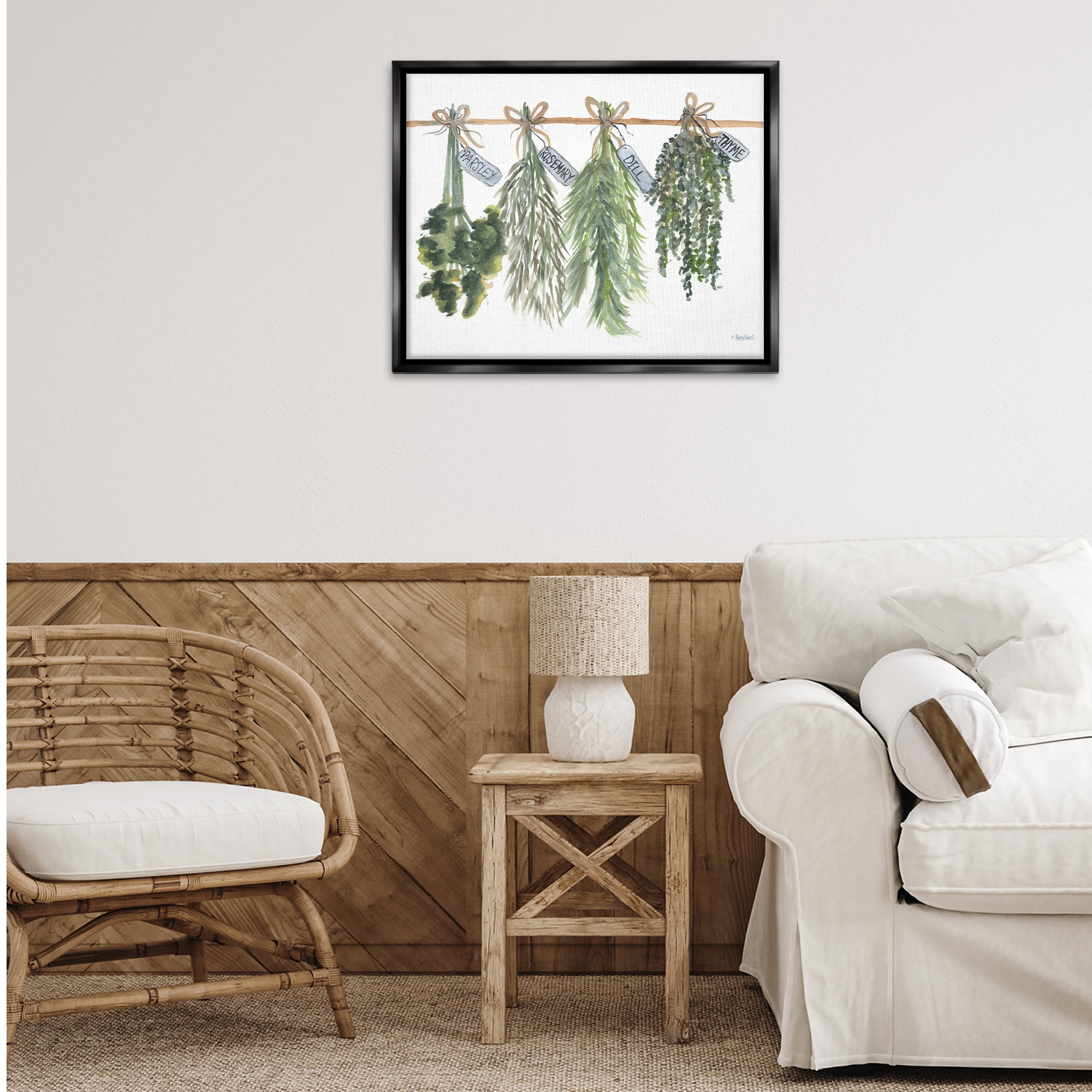 Stupell Industries Hanging Kitchen Herbs Botanical & Floral Painting Black Floater Framed Canvas Art Print Wall Art, 31 x 25