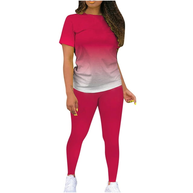 Cameland Ensemble Décontracté 2 Pcs pour Femmes, Hauts à Manches Courtes et Pantalons Moulants à Col Rond