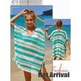 thumbnail image 7 of Xuanfei Women V Neck Stripe Contrast Color Hollow Out Short Sleeve Cover Up, 7 of 7