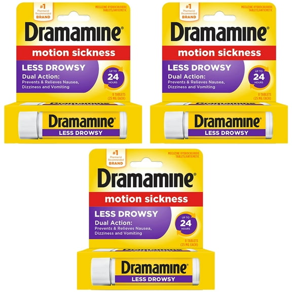 Dramamine Motion Sickness Relief Less Drowsey Formula 8 Tablets