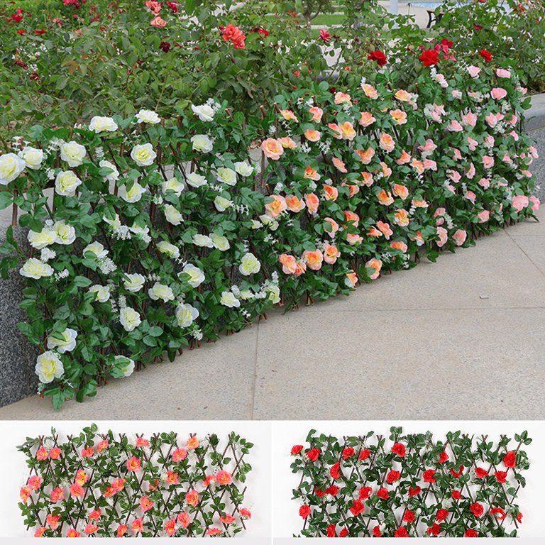 Expanding Trellis Artificial Rose Flower Garden Wall Leaf Wood