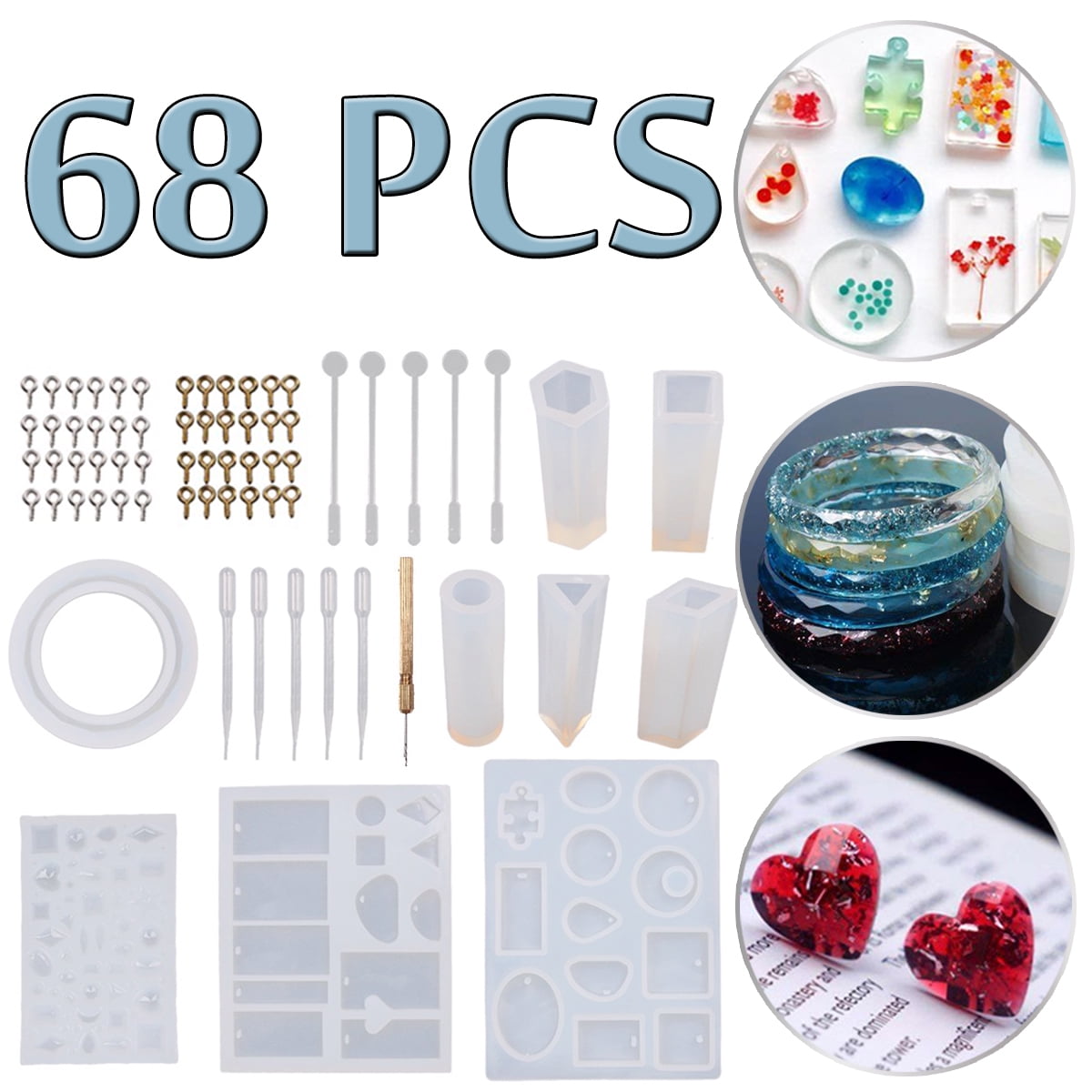 68Pcs DIY Resin Casting Molds Kits Silicone Craft Making Mould Jewelry