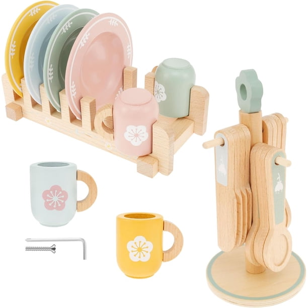 Juego de Cocina de Madera para Niños, 1 a 6 Años - Juguetes Montessori con Platos y Accesorios de Cocina