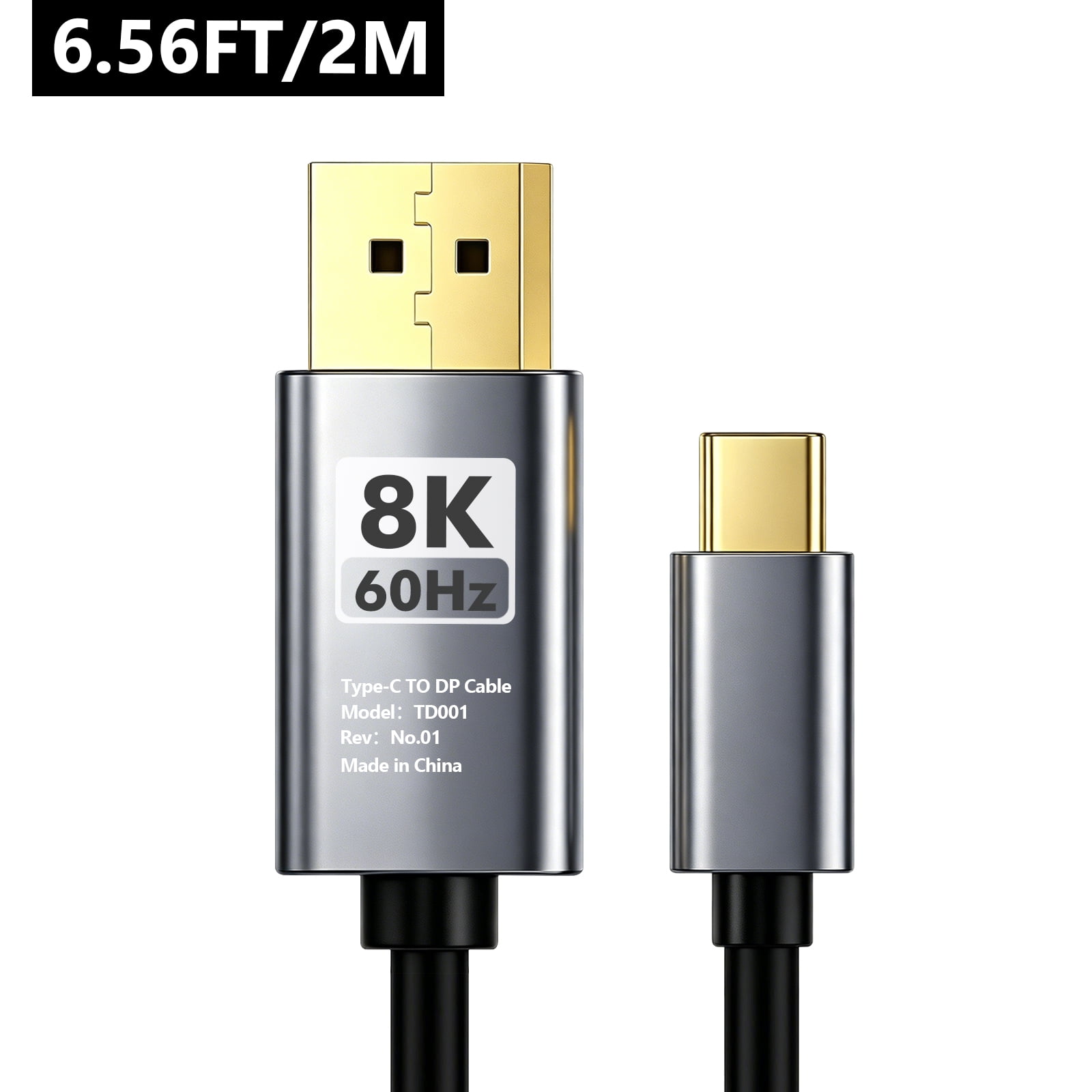 Atzeste 6.56FT USB C to DisplayPort 2.1 Cable, 8K@60Hz UHD Video Output, Thunderbolt 4/3 Compatible Type C to DP Cable for MacBook Pro/Air, iPhone 17/16/15 Series, iPad Pro, Surface, XPS