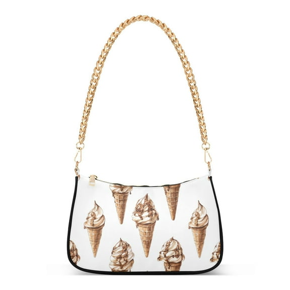FORMRS Womens Shoulder Bag with Chain Strap Clutch Purse Cute Tote Handbag, Brown Ice Cream Pattern