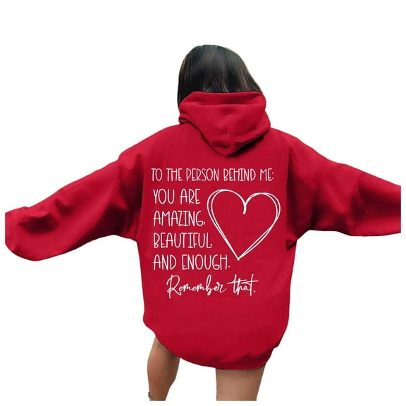 WENWU Womens Sweatshirt Hoodies Long Sleeve Hoodie Womens Pullover Sweatshirt Baggy Hoodies Red Sweatshirts Winter Essentials Young Women's Wear