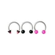Body Jewelry Women's 18 Gauge Stainless Steel Horseshoe Nose Rings, Pink and Black, Value Pack