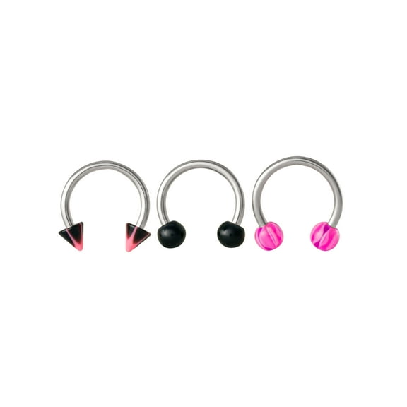 Body Jewelry Women's 18 Gauge Stainless Steel Horseshoe Nose Rings, Pink and Black, Value Pack
