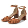 thumbnail image 3 of YDN Women Peep Toe Woven Strappy Sandals Ankle Strap Mid Block Stacked Heels Comfortable Date Dress Pumps Size 11 Brown, 3 of 4