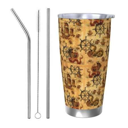 

KLL Vintag Ancient Sailboats Print 40oz Stainless Steel Insulated Car Cup with Spillproof Lid - Keep Your Drink Hot or Cold on the Go-Straw Three-piece Set