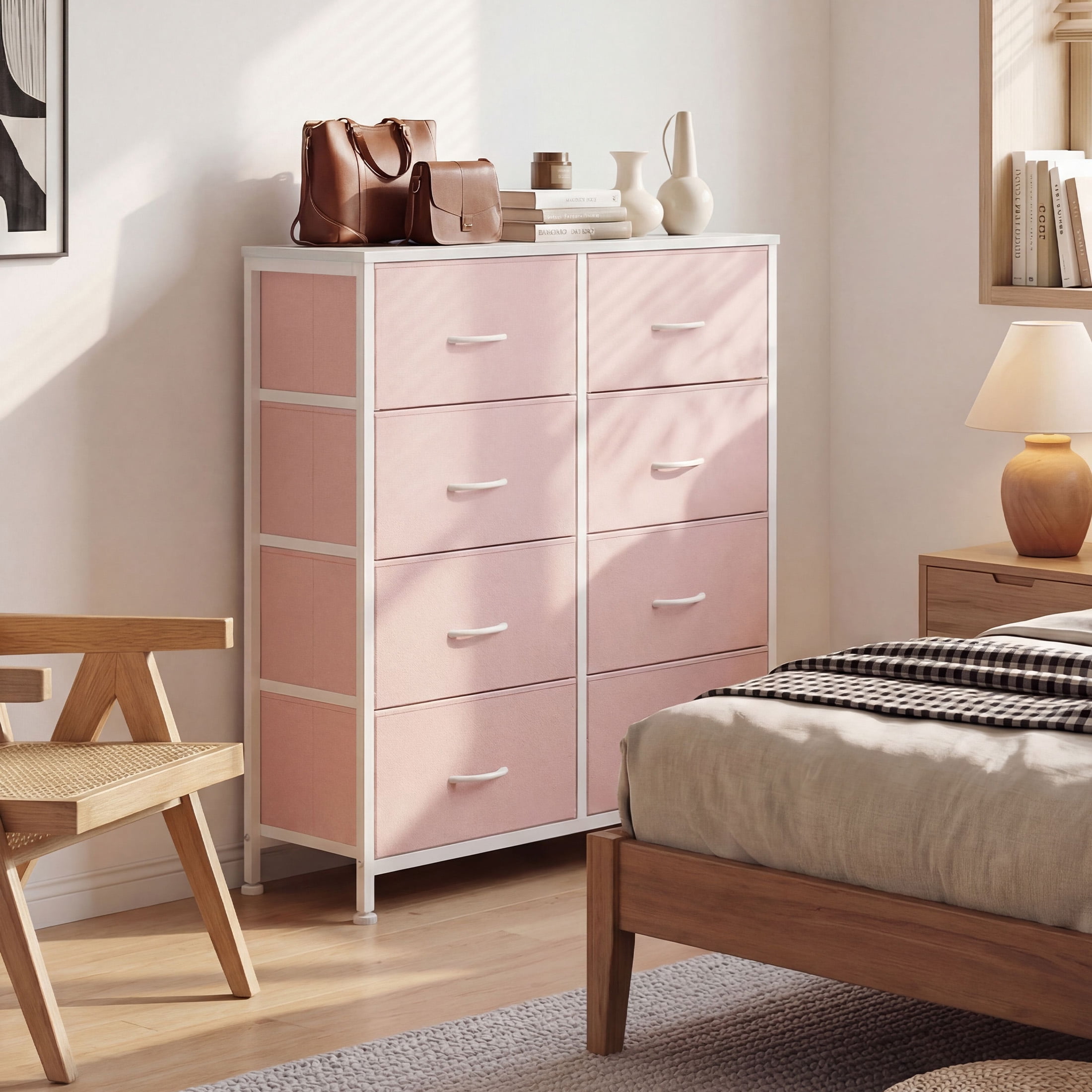 CONCETTA 8-Drawer Fabric Dresser Storage Chest for Bedroom, Closet, Entryway, Storage Furniture for Adults, Pink