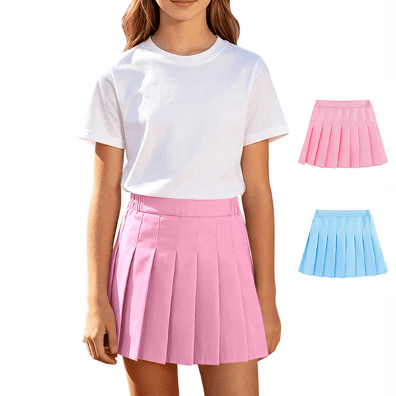 Fozruso Girls Pleated Skirt, Stretch Elastic Waist School Uniform Skirt A Line Mini Skirt with Built-in Shorts(Blue)