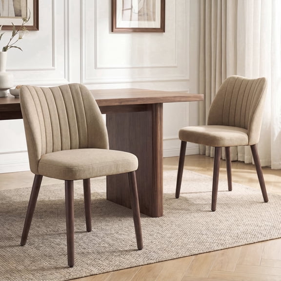 EOP Upholstered Dining Chairs Set of 2, Farmhouse Fabric Kitchen Chairs with Solid Wood Legs, Modern Restaurant & Cafe Side Chairs for Home Dining Room, Camel