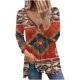 thumbnail image 2 of ICHUANYI Clearance Women Casual Retro Aztec Print Long Sleeve Ethnic V-Neck Zipper T-Shirts Tops(Orange, XXL) ICHUANYI WER2023081114584, 2 of 8