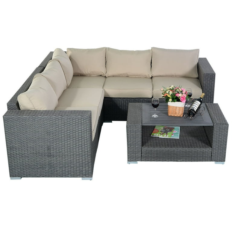 Costway 4 PCS 6 Seat Patio Garden Sofa Set Rattan Wicker Furniture