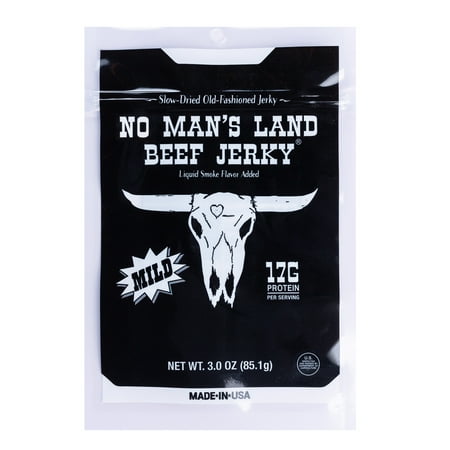 No Man’s Land Mild Beef Jerky, 3 oz Bag – 17g Protein per Serving, High Protein Snack