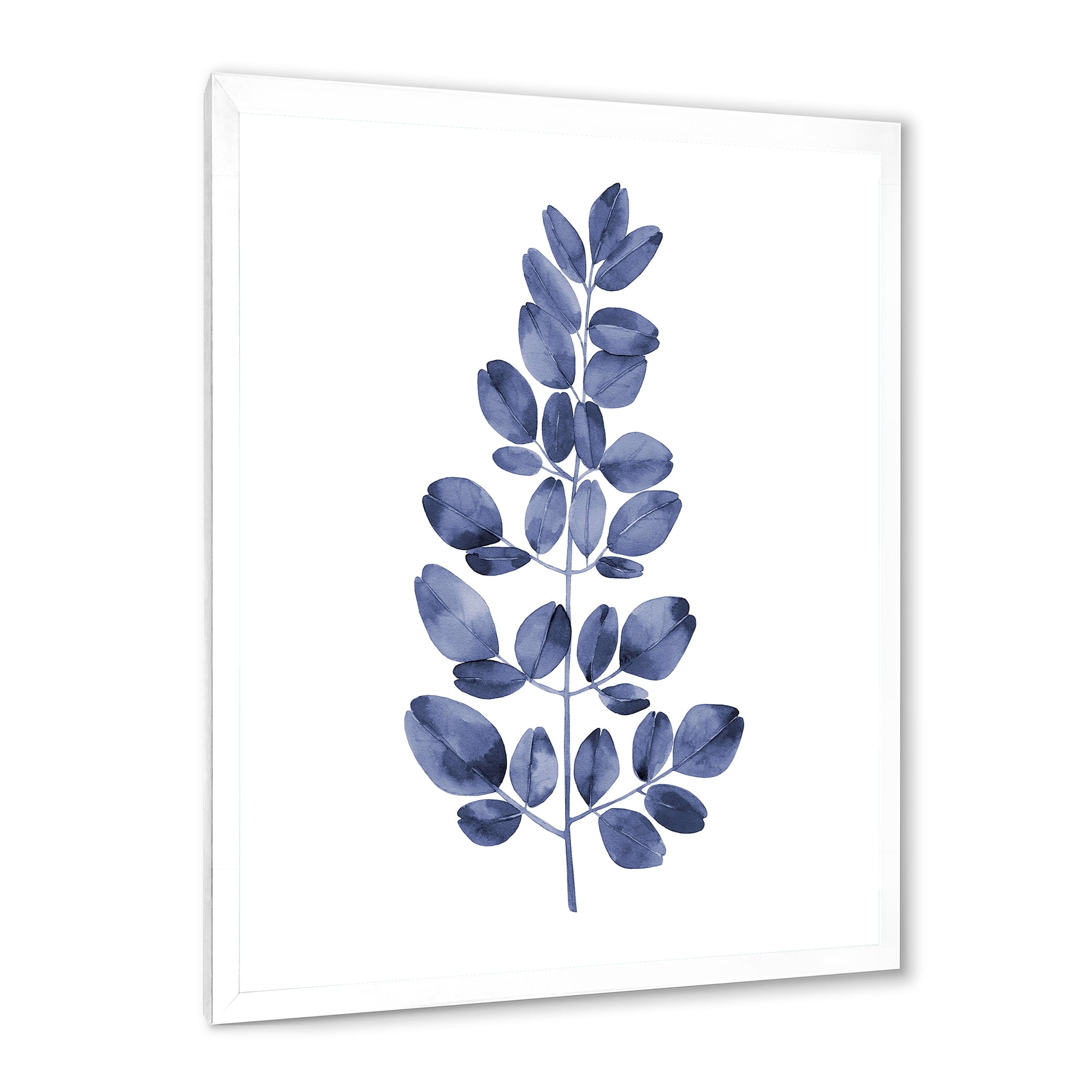 Designart 'Navy Blue Eucalyptus On White' Traditional Framed Art Print