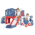 thumbnail image 4 of KORIMEFA 9-IN-1 Toddler Slide Set for kids Age 1-5, Bus-Themed Climber Indoor Outdoor Playset with Slide, Golf, Basketball Hoop, Climber, Wheel, 4 of 11