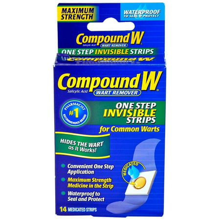 Compound W One Step Invisible Strips Wart Remover Medicated Strips, 14