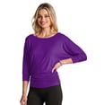 thumbnail image 2 of 5574 Women's Luxe Rayon Boat Neck Dolman 3/4 Sleeve With Side Ruched Top DKPurple L, 2 of 4