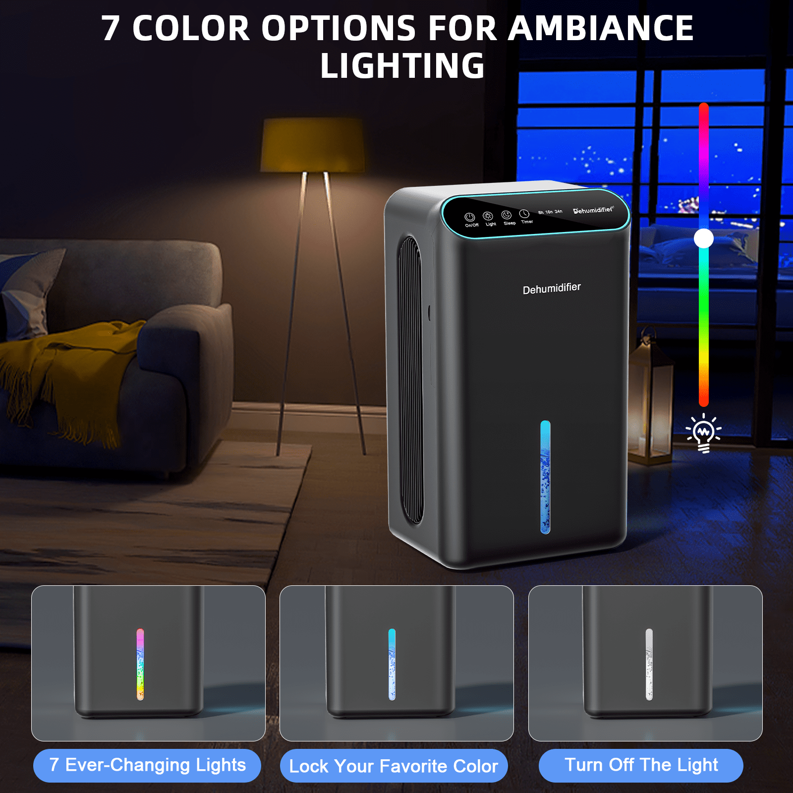 Zeova Dehumidifier, 86 OZ Dehumidifiers for Home (800 Sq.ft), Dehumidifier for Bedroom with Essential Oil Diffuser, 7 Color LED Light, 24H Timer, Auto Shut-off, Ideal for Bathroom Closet RV (Black)