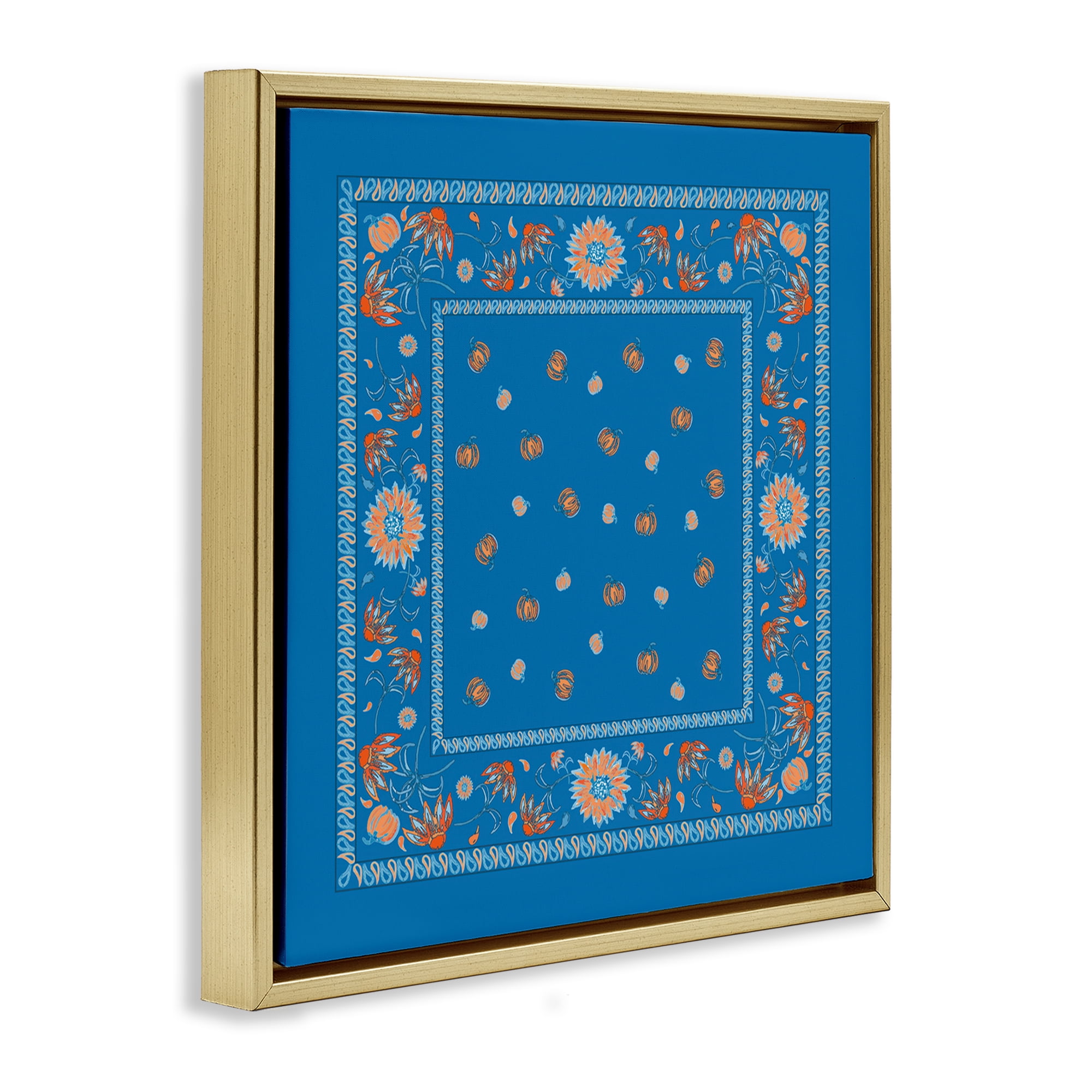 Stupell Industries Blue Sky Harvest Pattern Plants & Flowers Painting Gold Floater Framed Canvas Art Print Wall Art, 25 x 25