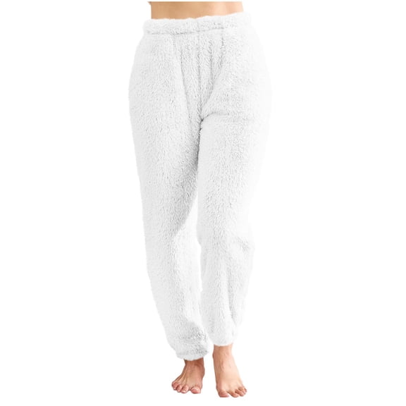 Womens Fleece Pajama Pants Winter Warm Plush Flannel Sleep Bottoms Soft Fuzzy Lounge Pants with Pockets Sleepwear