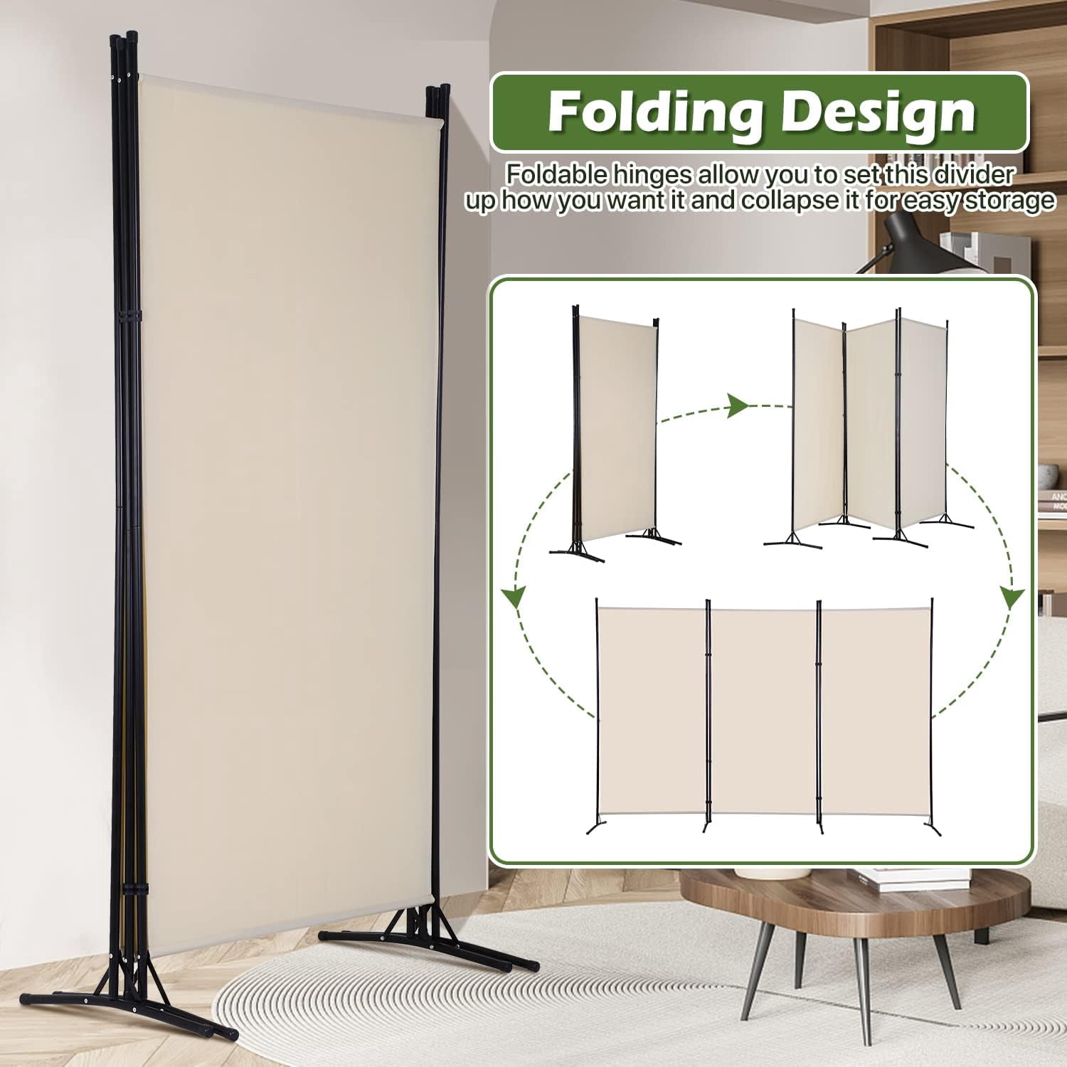 Dkelincs 3 Panel Room Divider Folding Privacy Screen Portable Freestanding Partition Room for Home & Office, Beige