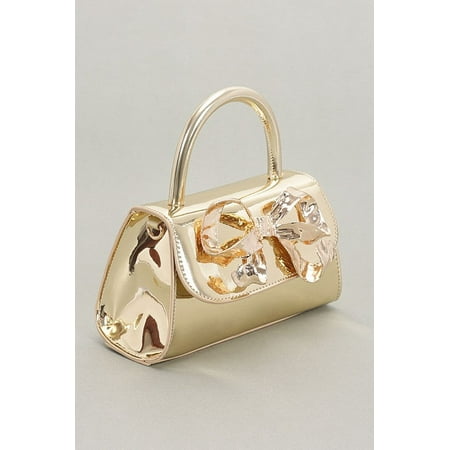 FASHNZFAB Metallic Bow Tie Mirror Top Handle Bag
