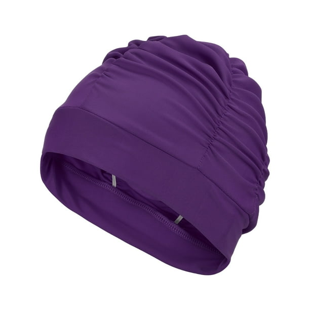 Gorra de natación de tela Uxcell, gorra de natación de poliéster elástica para mujeres, hombres y adultos con cabello largo, púrpura