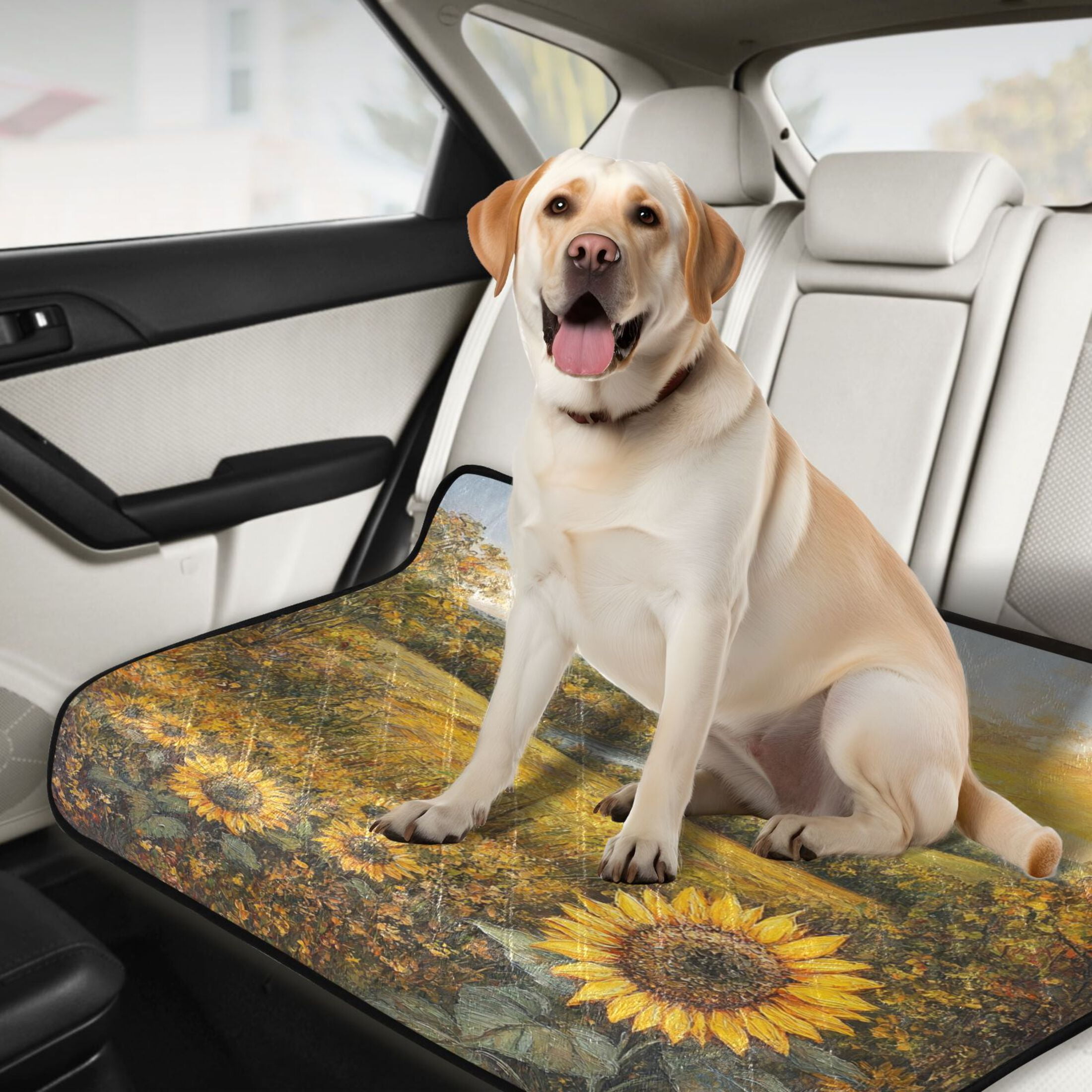 Qxltty Oil Painting Of Sunflower Cat litter Pads Pet Set of 3 Diaper Mats Center Anti-leakage Layer Absorbent Soft and Comfortable