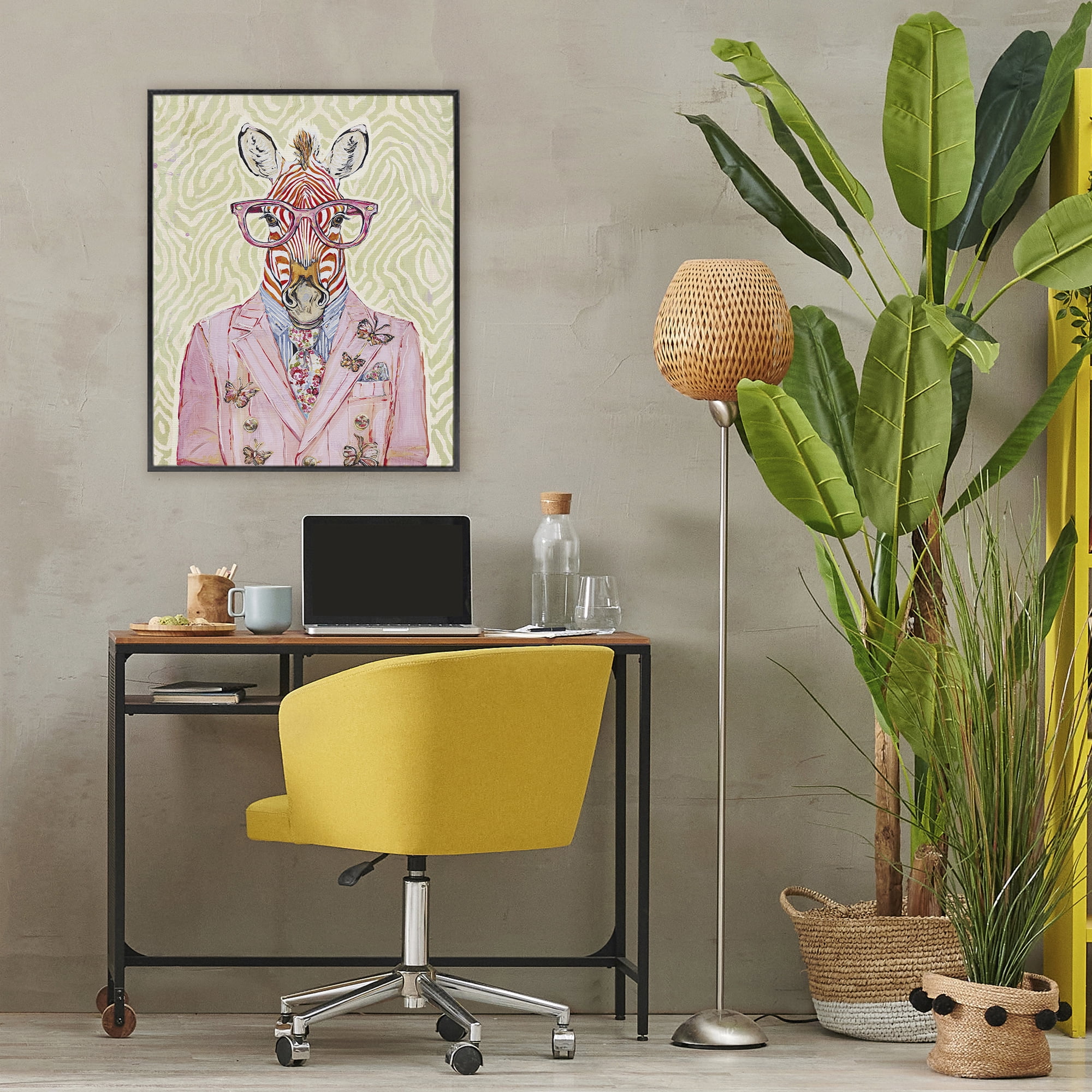 Stupell Industries Pink Zebra over Green Black Framed Giclee Art, design by Svetlana Aleynikova