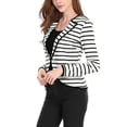 thumbnail image 4 of INSPIRE CHIC Women's Notched Lapel Button Decor Thin Striped Blazer S Black White, 4 of 8