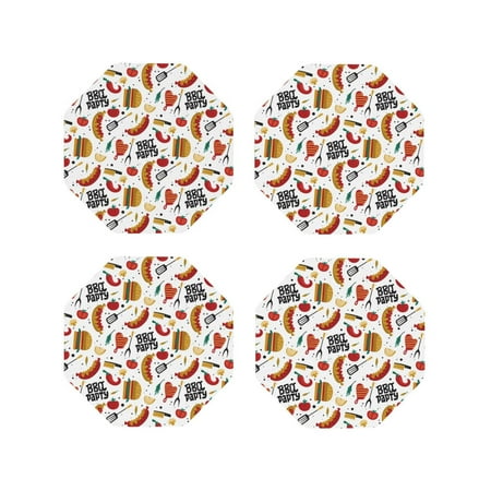 

Coasters Set of 4 - Cute Food Mushroom Chili Tomatoes Drink Coasters for Tabletop Protection Leather Coasters for Living Room Decor and Housewarming Gift Octagon