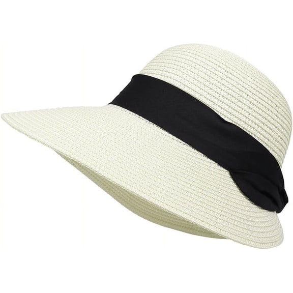 Kukuzhu Summer Beach Sun Straw Hats for Women Wide Brim Packable Travel Bucket Hats UPF 50 