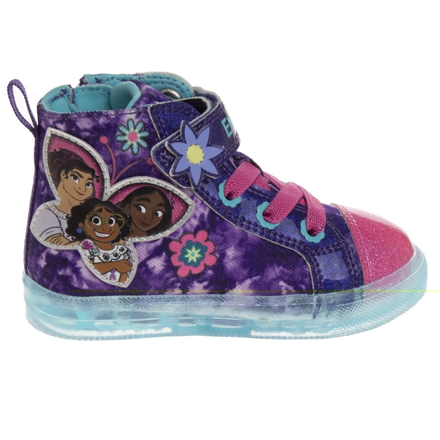 Disney Encanto Toddler Girls High Top Sneakers with 3 Multi Lights, Purple Blue, Size: 7