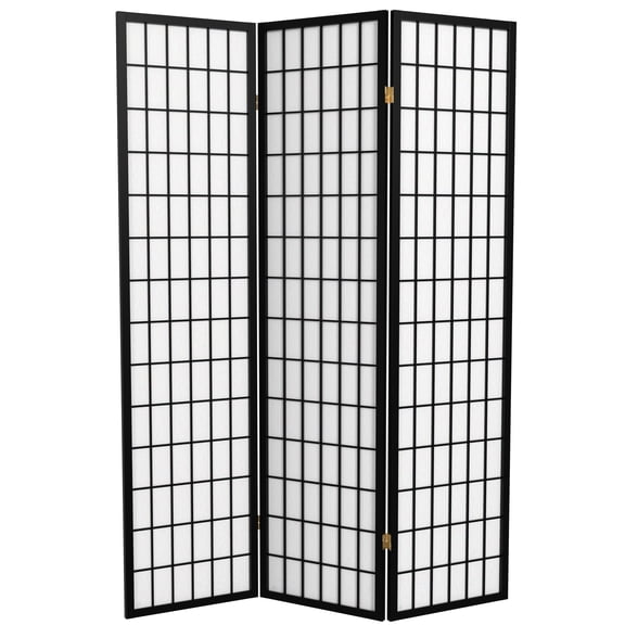 6 ft. Tall Window Pane Shoji Screen - Black - 3 Panels