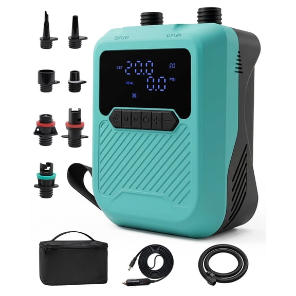 20PSI High Pressure SUP Electric Air Pump - Dual Stage Inflation/Deflation, Fast Inflate, Rechargeable Portable Pump for Stand Up Paddle Board, Kayak, Inflatable Tent, Pool