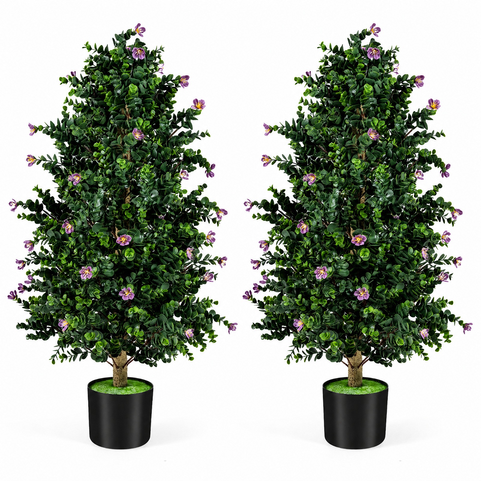 Vebreda Artificial Plant Decor, 2 Pack Artificial Topiary Cone Tree Faux Potted Shrub Plant with 49 Flowers, Lifelike Greenery Display
