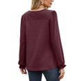 thumbnail image 5 of MOMOFEEL Puff Lace Long Sleeve Shirts for Women Crewneck Tunic Tops Waffle Knit Blouse For Spring or Summer (M9005 Wine Red S), 5 of 6