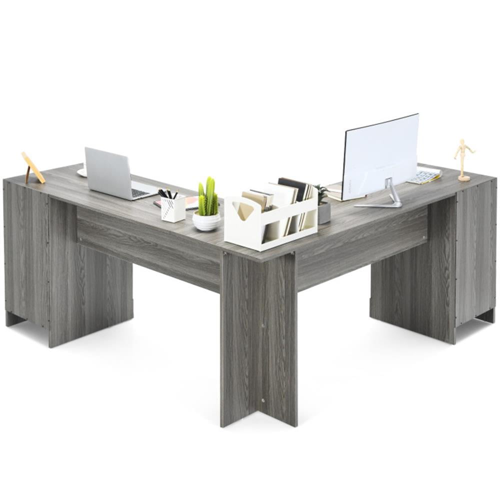 Demi Bonn 2-Drawer Home Office Desk with Steel Frame, Small Home Computer Desk Study Writing Table, Gray