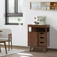 thumbnail image 6 of Grepatio Bathroom Storage Cabinet with Fluted Sliding Door, 3 Drawers Bathroom Floor Cabinet, Freestanding Storage Organizer w/Adjustable Shelf, Faux Marble Top for Living Room (Brown), 6 of 7