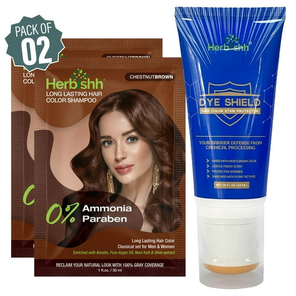 Hair Color Shampoo – Pack of 2 – 3-in-1 Dye, Conditioner & Cleanser – Gray Coverage – For All Hair Types – Long-Lasting, with Dye defender for removing stain – Unisex