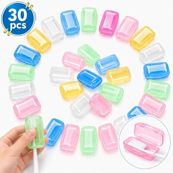 30 Pcs Toothbrush Head Covers Set, Travel Toothbrush Caps, Portable Protective Case for Manual and Electric Toothbrushes, Multi-Color